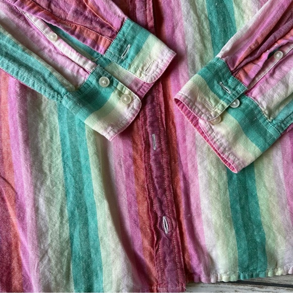 J. Crew Linen Rainbow Striped Shirt Sz 6 - Picture 8 of 9